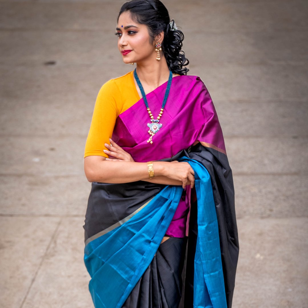 Sanskriti  Handwoven Pure Kanchipuram Mubbagam Exclusive silk saree