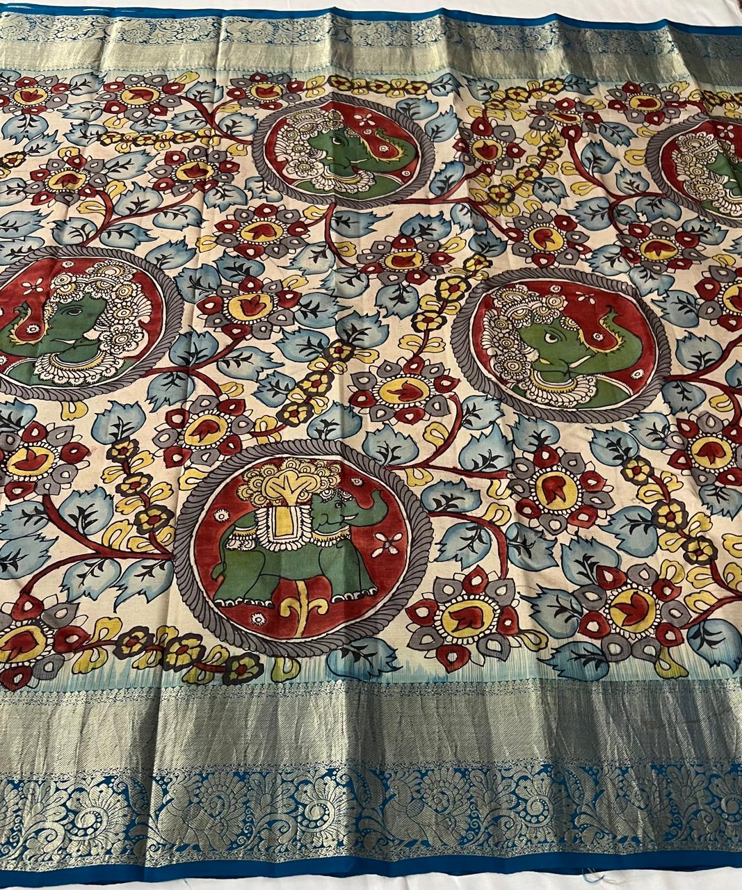 Sanskriti Pen kalamkari handloom pure kanchipuram silk Saree