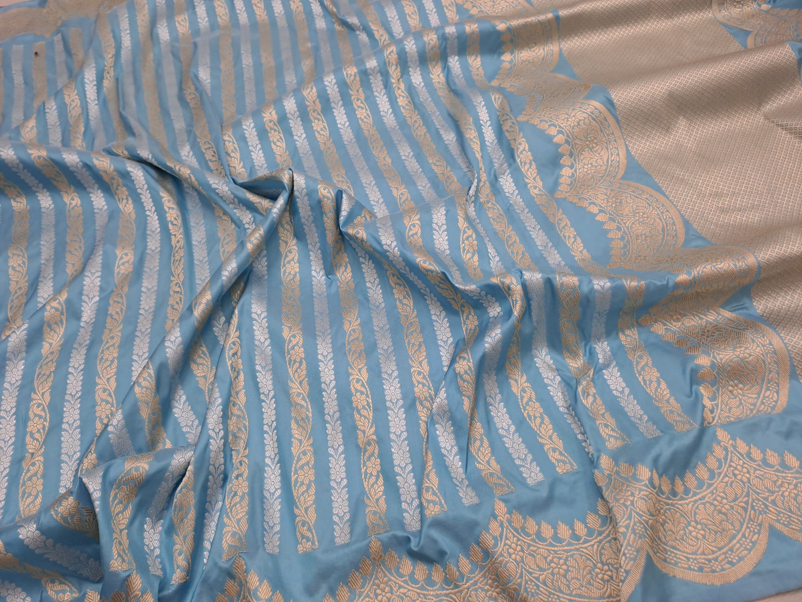 Sanskriti Handloom Pure Banarasi Katan Silk Sare-Sky