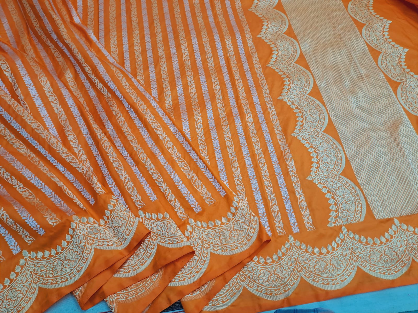 Sanskriti Handloom Pure Banarasi Katan Silk Sare-Orange