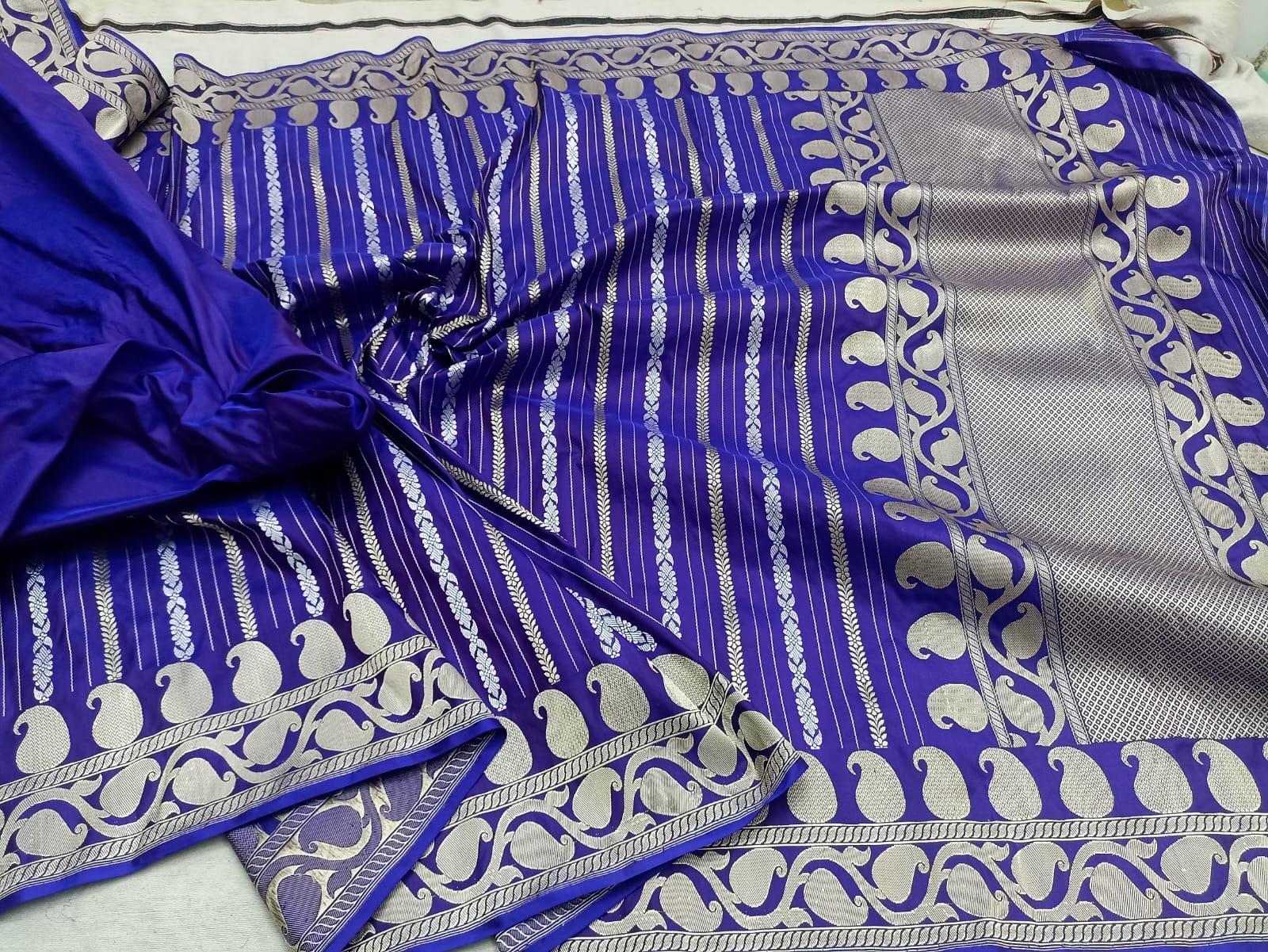 Sanskriti Handloom Pure Banarasi Katan Silk Sare-Blue