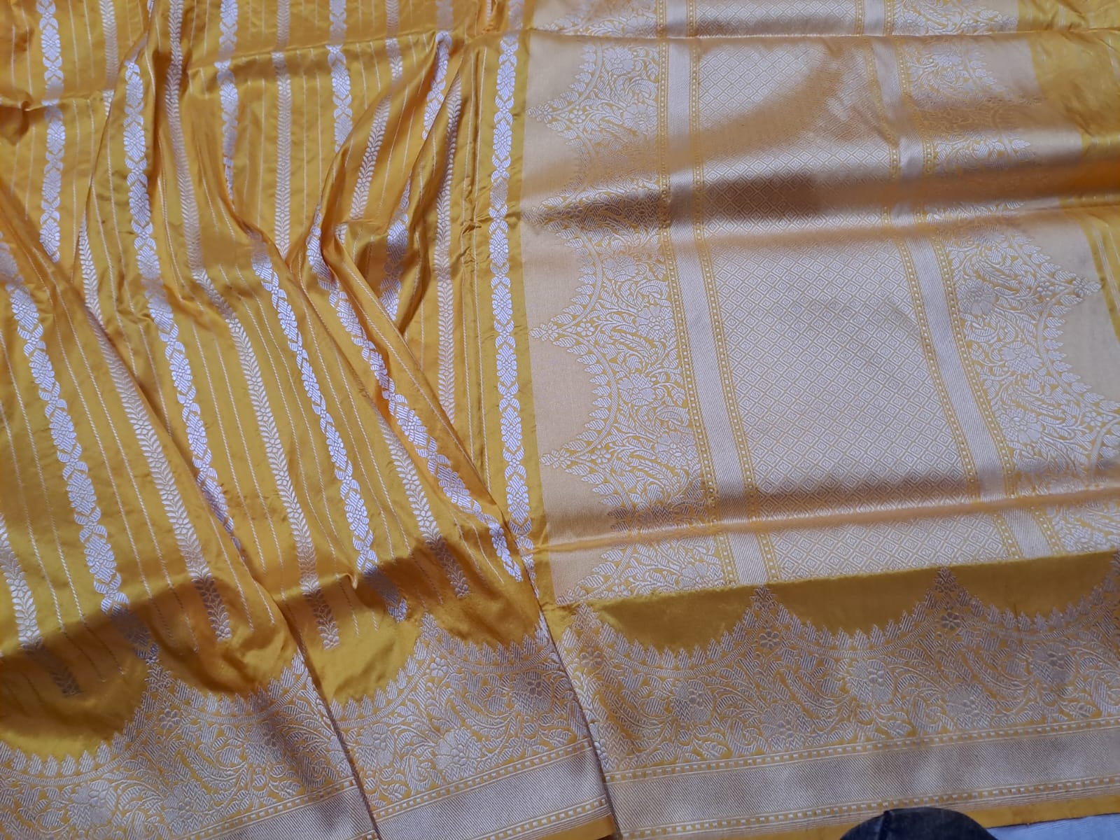 Sanskriti Handloom Pure Banarasi Katan Silk Sare-Yellow