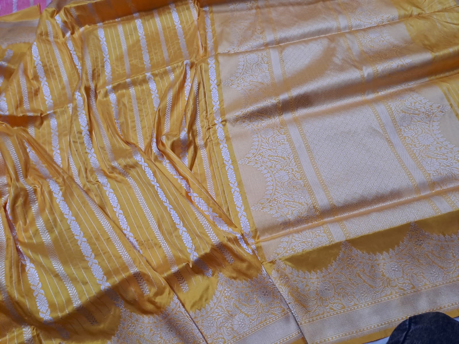 Sanskriti Handloom Pure Banarasi Katan Silk Sare-Yellow