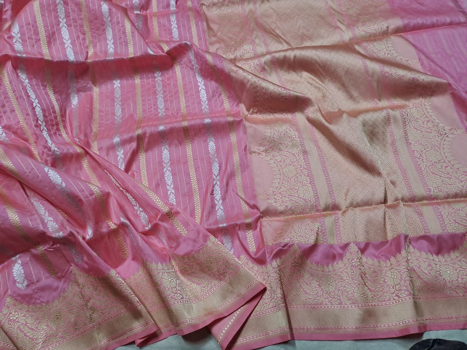 Sanskriti Handloom Pure Banarasi Katan Silk Sare-Light Pink