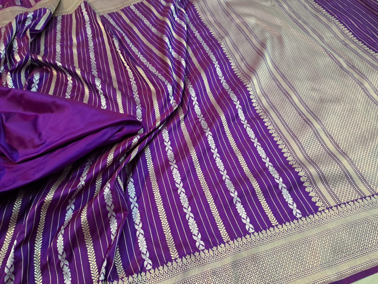 Sanskriti Handloom Pure Banarasi Katan Silk Sare-Purple