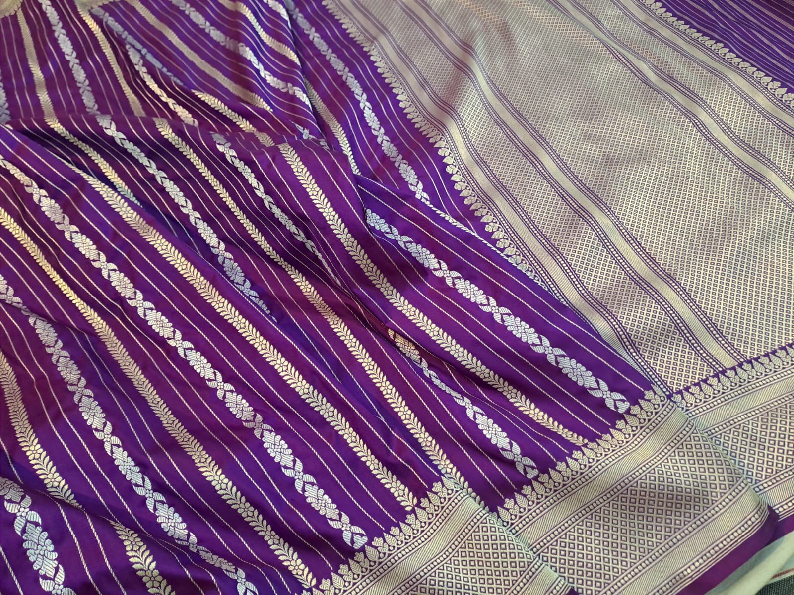 Sanskriti Handloom Pure Banarasi Katan Silk Sare-Purple