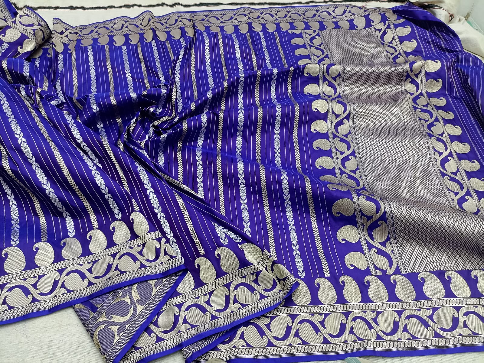 Sanskriti Handloom Pure Banarasi Katan Silk Sare-Blue