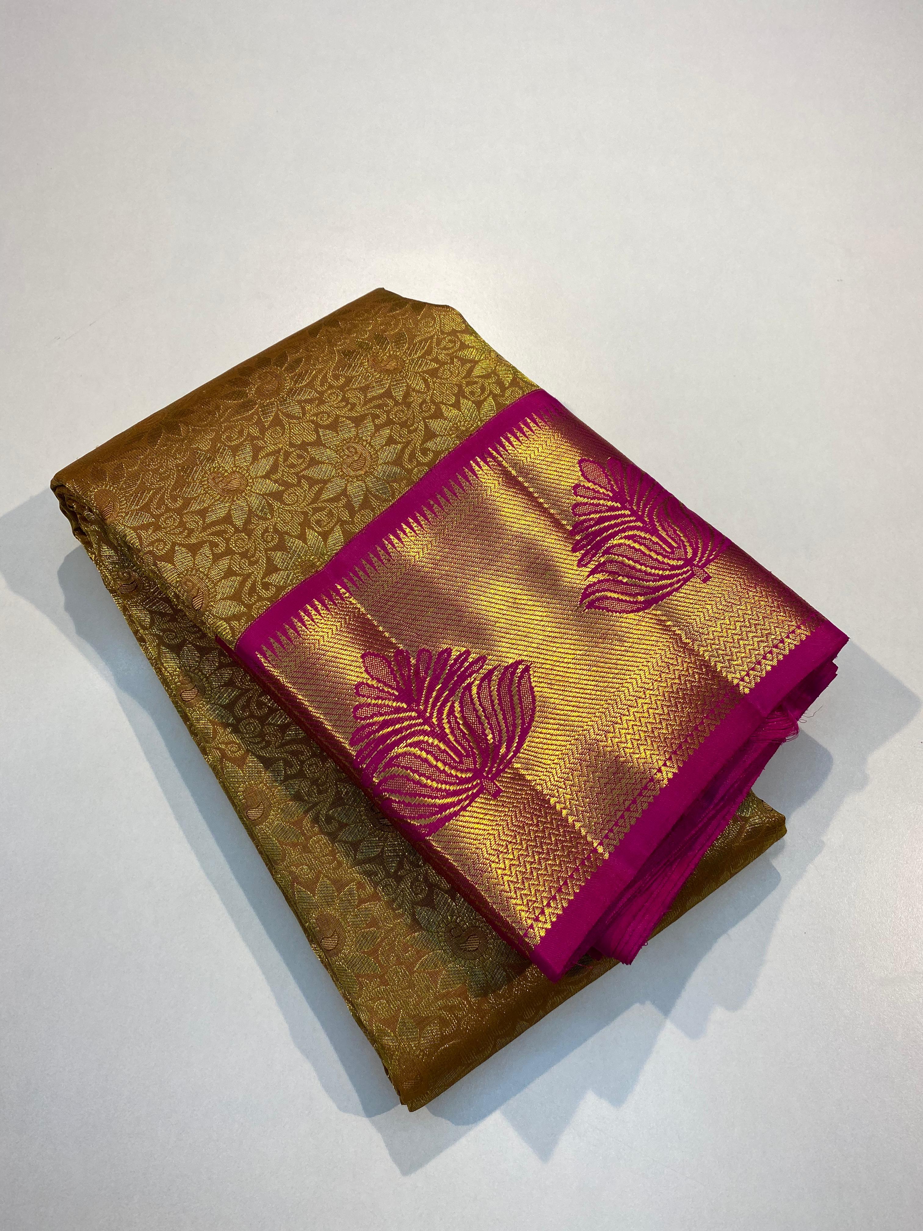 Sanskriti Kanchipuram Handloom Korvai Bridal silk saree