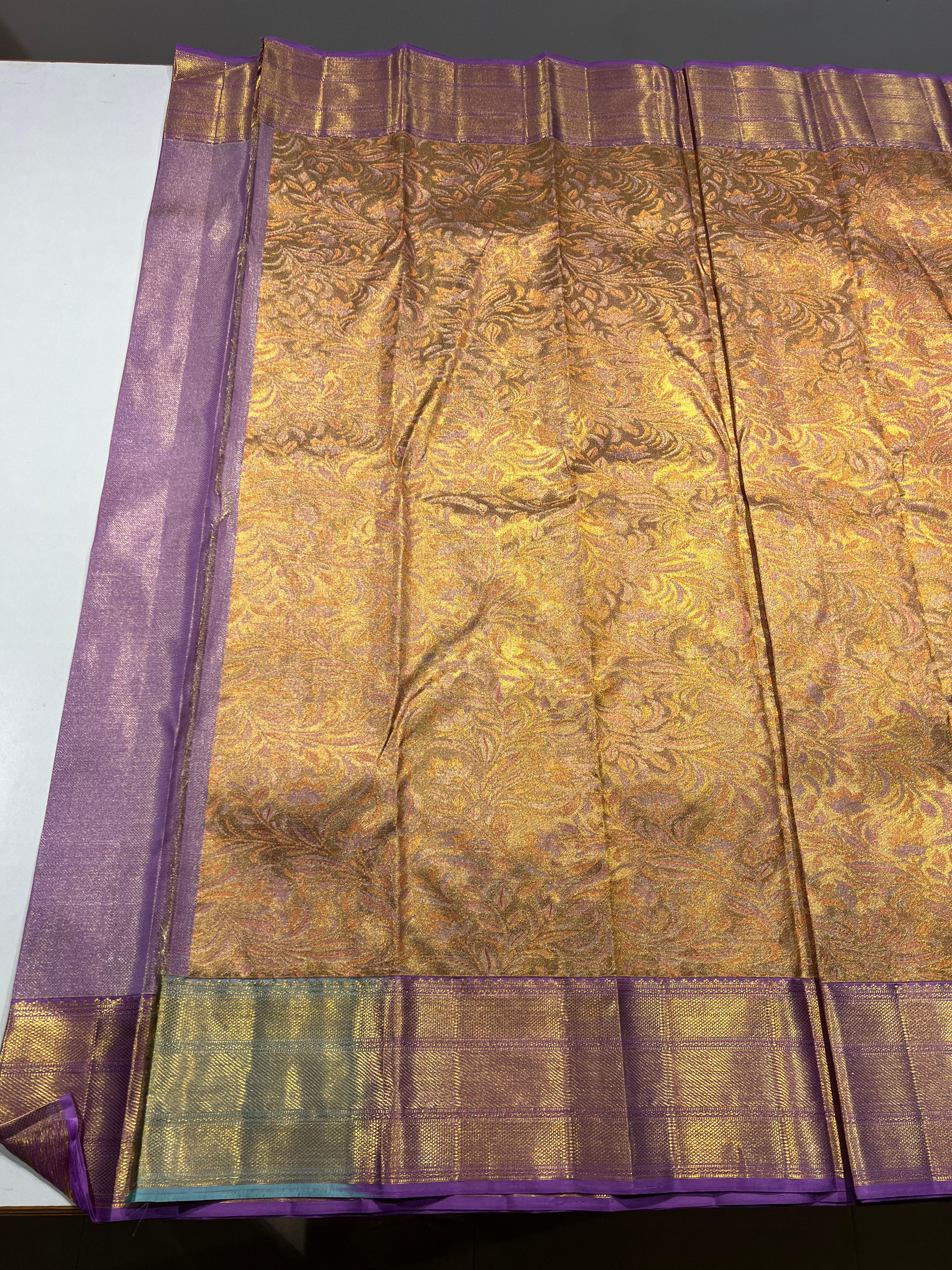 Sanskriti Kanchipuram Handloom Gold Tissue silk saree