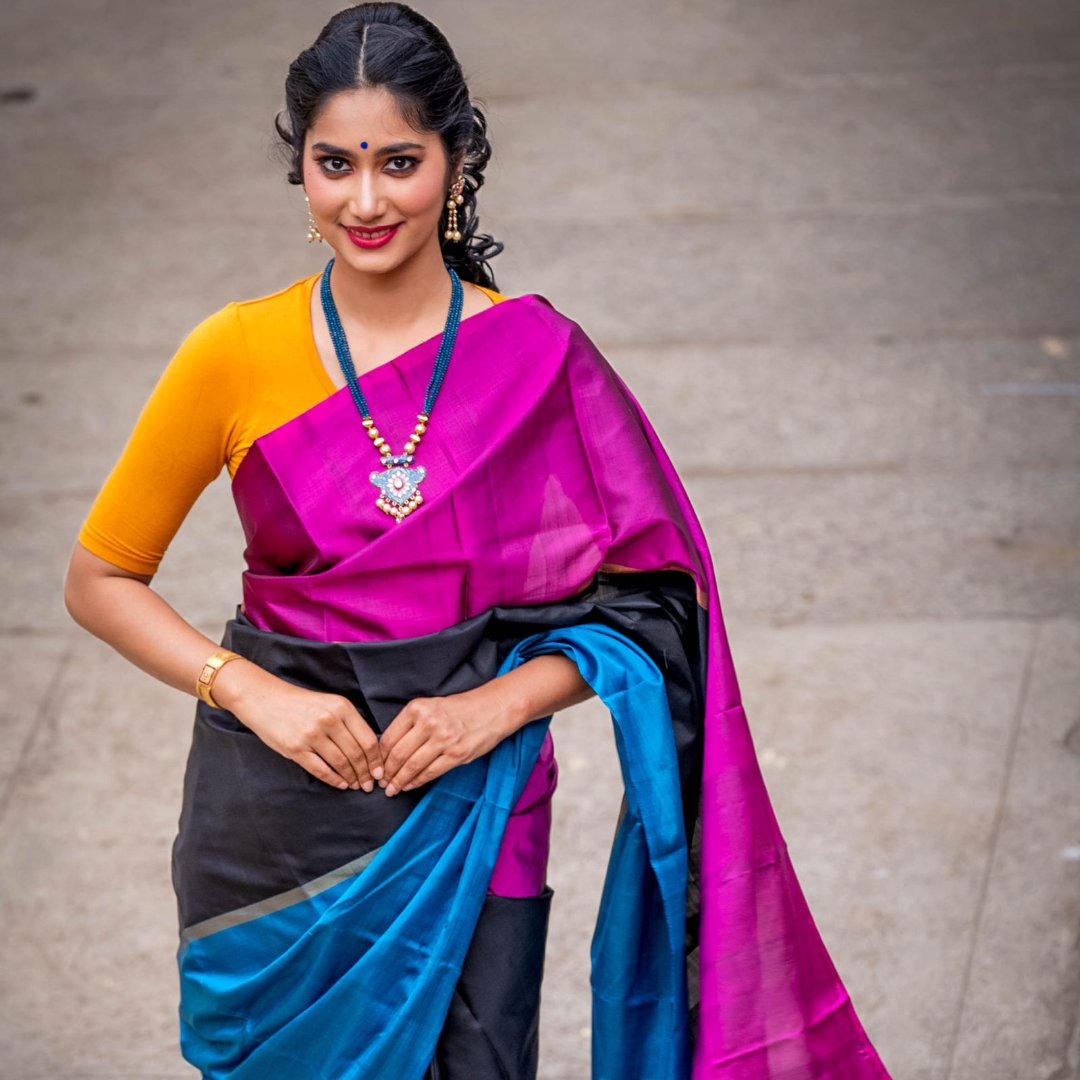 Sanskriti  Handwoven Pure Kanchipuram Mubbagam Exclusive silk saree