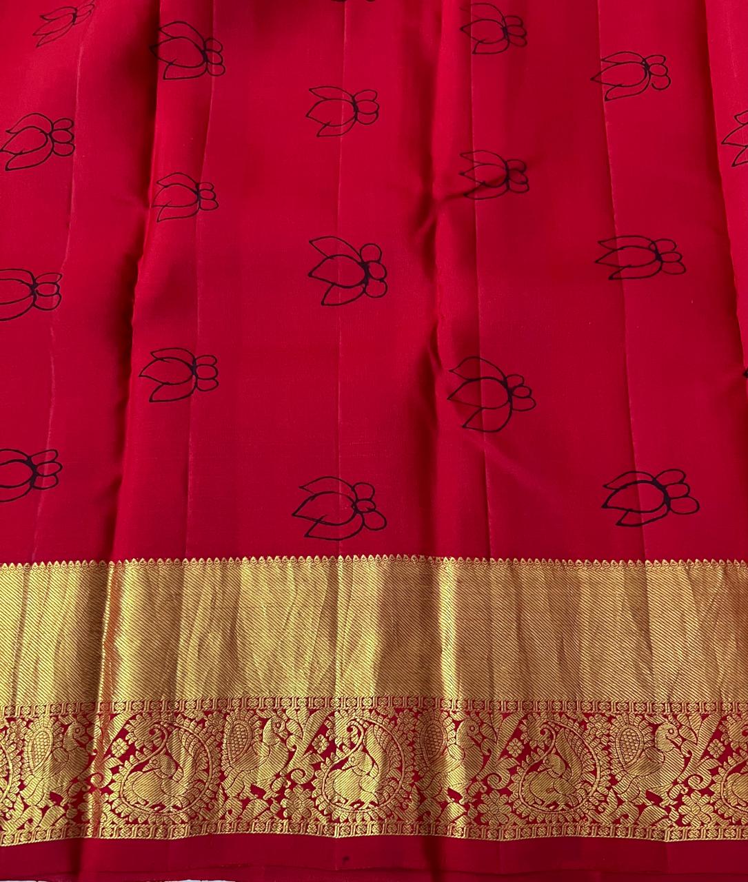 Sanskriti Pen Kalamkari Handpainted pure Kanchipuram Silk Saree