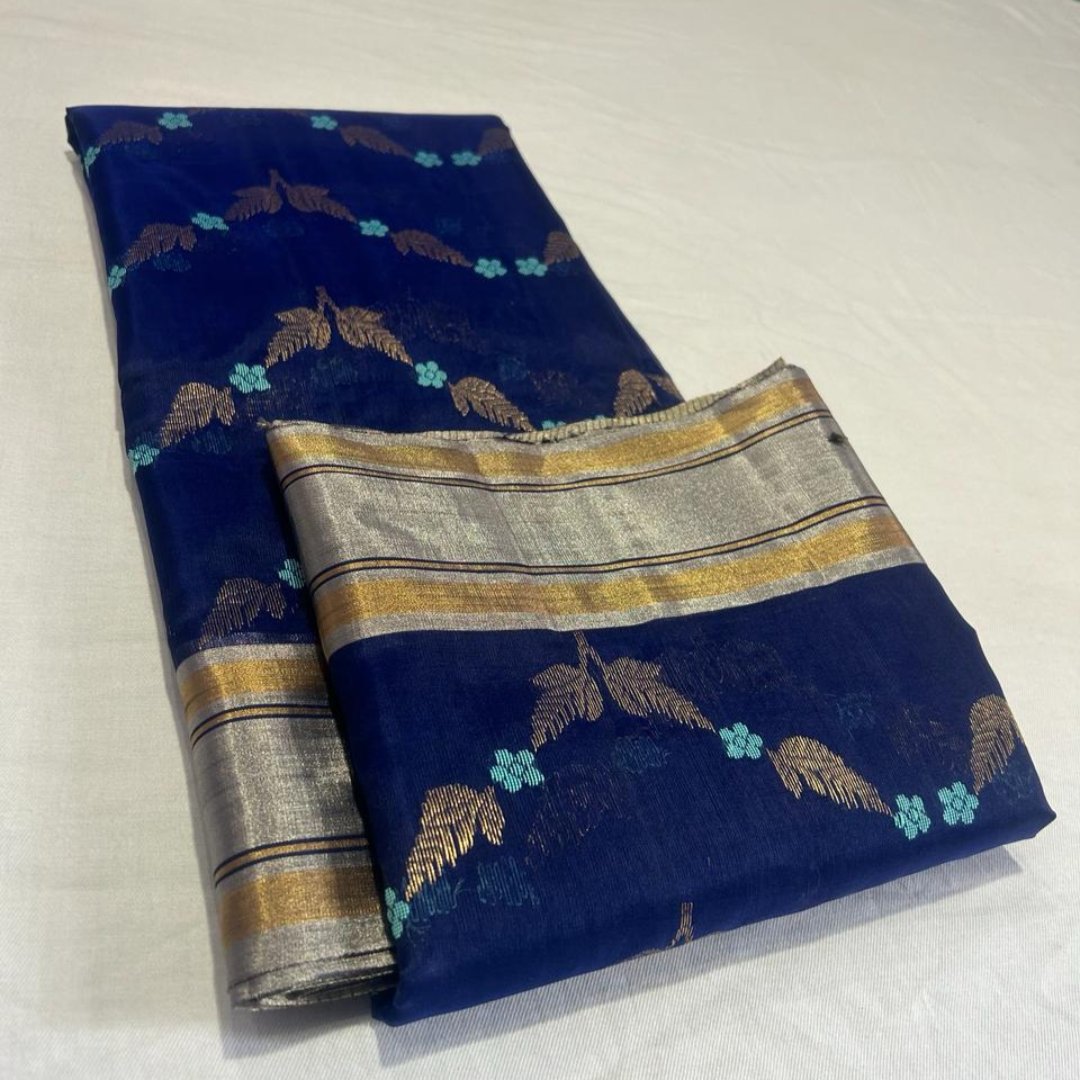 Sanskriti Pure Handwoven Chanderi Pattu silk Saree (CHATURTHI)